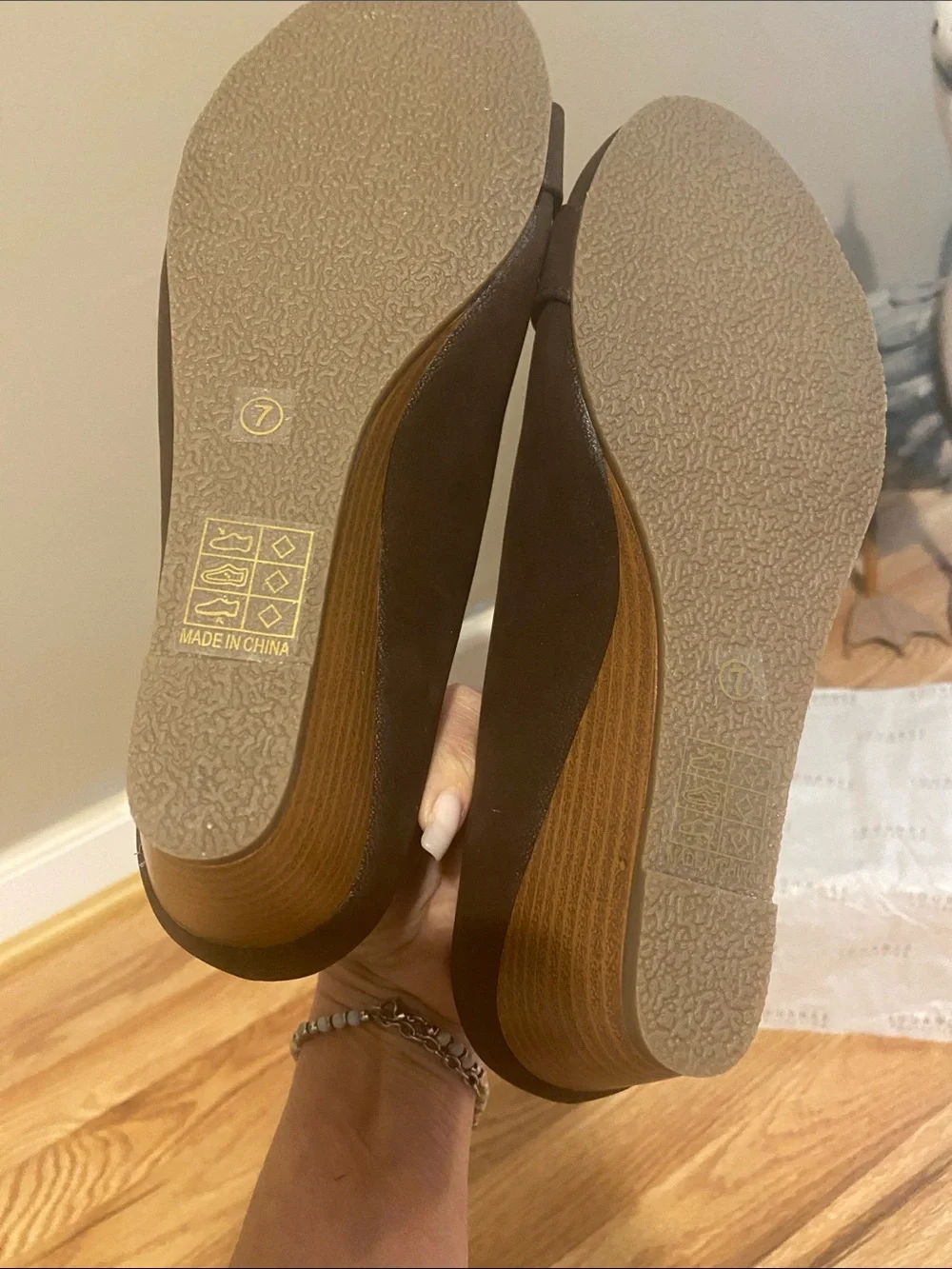 Journee Collection Brown Faux-Leather Wedge Pumps with Bow and Gold Accent